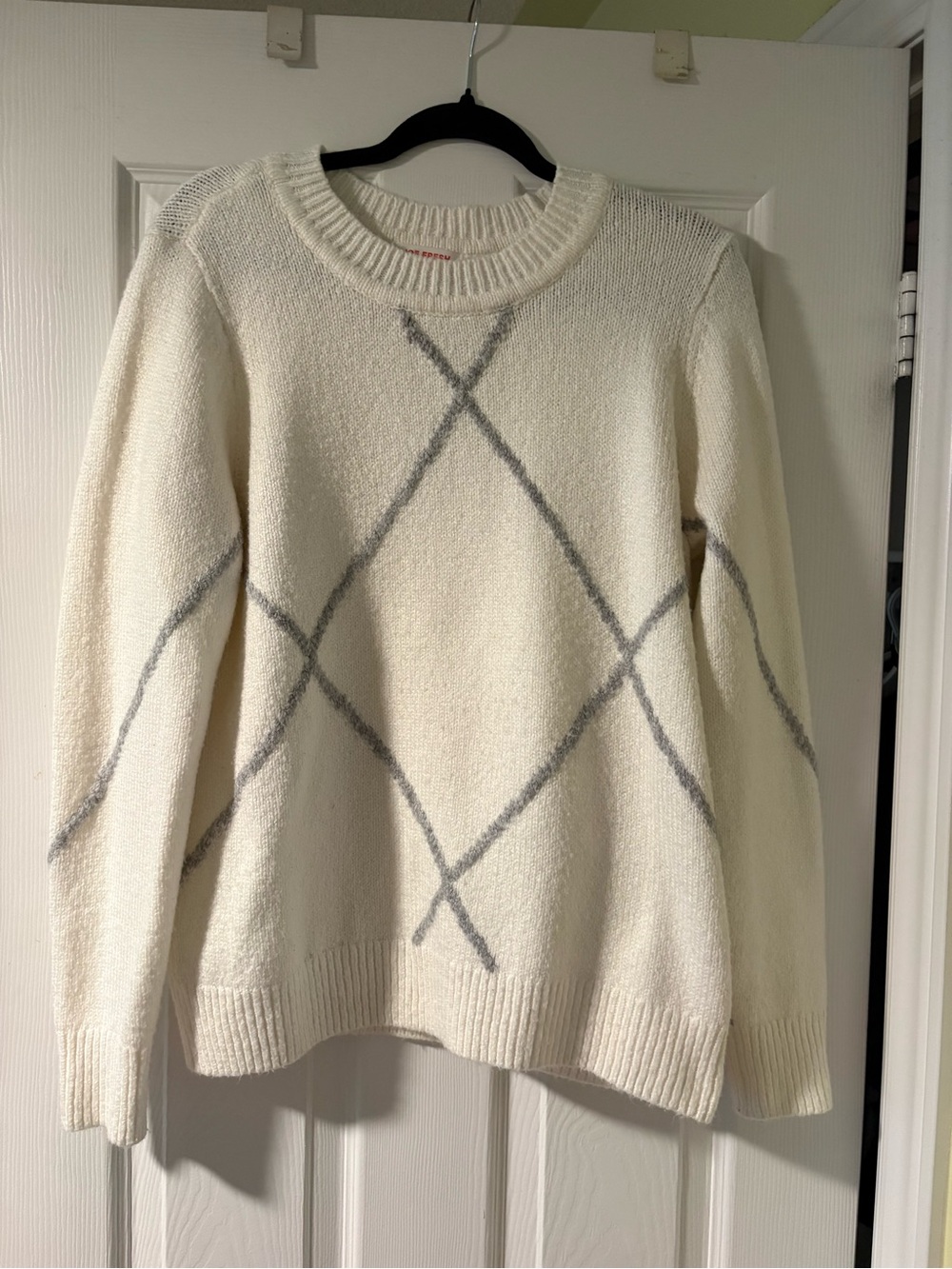 Joe Fresh Ivory Crewneck Sweater with Gray Argyle Lines